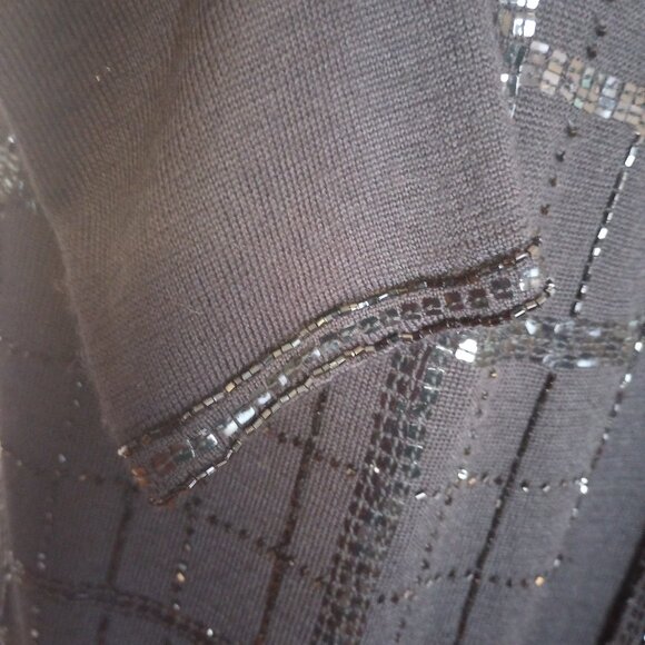 Elegant Black Sequin Beaded Twin Set sz Petite Medium Wool Blend - Picture 8 of 11